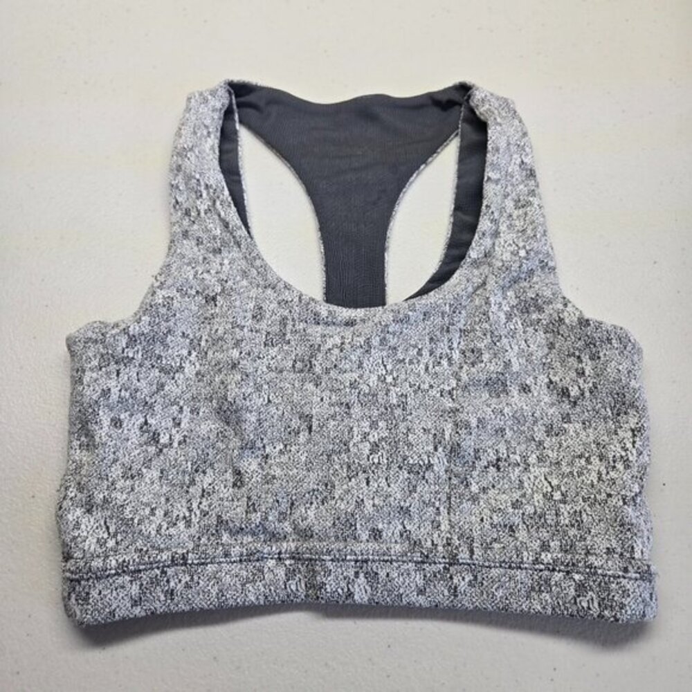 Gymshark Women Sports Bra XS Grayblack Geometric Wireless‎ Racerback